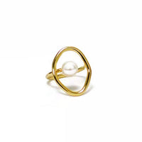 AOMU Fashion Girl Gift Metal Ring For Women Jewelry Geometric Round Ring Street Shoot Accessories Imitation Pearl Ring