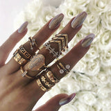 10Pcs/Set Retro Disc Statue Hollow Geometric Crown Rattlesnake Ring Carved Gold Snake Ring Set Jewelry