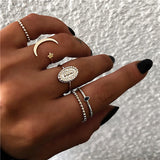 LETAPI Bohemia Women Rings Fashion Crystal Metal Moon Crown Party Jewelry Ring Set For Women