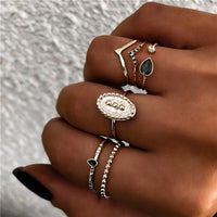 LETAPI Bohemia Women Rings Fashion Crystal Metal Moon Crown Party Jewelry Ring Set For Women