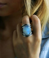 925 Anillos Silver Similar Moonstone Ring Retro Luxury FashionParty Ring Twilight City Bella The Same Paragraph Simple Generous