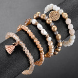 Fashion Crystal Beaded Elastic Bracelet Set Women Girls Popular Faceted Glass Pearl Beads Tassel Bracelet Handmade Jewelry Gift