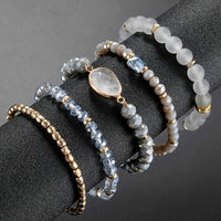 Fashion Crystal Beaded Elastic Bracelet Set Women Girls Popular Faceted Glass Pearl Beads Tassel Bracelet Handmade Jewelry Gift