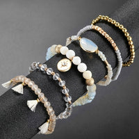 Fashion Crystal Beaded Elastic Bracelet Set Women Girls Popular Faceted Glass Pearl Beads Tassel Bracelet Handmade Jewelry Gift