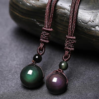 Black Obsidian Rainbow Eye Beads Ball Natural Stone Pendant Transfer Lucky Love Crysta Amulet Pendant Necklace Jewelry