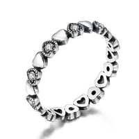 BAMOER Genuine 925 Sterling Silver Stackable Ring Heart Black CZ Finger Rings for Women Wedding Anniversary Jewelry Anel SCR140