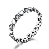 BAMOER Genuine 925 Sterling Silver Stackable Ring Heart Black CZ Finger Rings for Women Wedding Anniversary Jewelry Anel SCR140