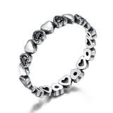 BAMOER Genuine 925 Sterling Silver Stackable Ring Heart Black CZ Finger Rings for Women Wedding Anniversary Jewelry Anel SCR140