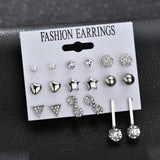 MissCyCy 25 Style Heart Flowers Infinite Symbol Stud Earrings Set 2018 New Rhinestone imitation Pearl Earrings for Women Gift