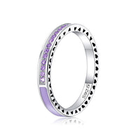 925 Silver Ring Charm Purple/Pink/White Enamel Square Crystal Finger Rings For Women Jewelry