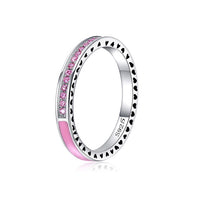 925 Silver Ring Charm Purple/Pink/White Enamel Square Crystal Finger Rings For Women Jewelry