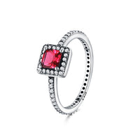 925 Silver Ring Charm Purple/Pink/White Enamel Square Crystal Finger Rings For Women Jewelry