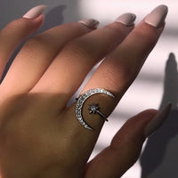 Cute Moon and Star Adjustable 925 Sterling Silver Rings with Zircon Bling Stone for Women Fashion Wedding Engagement Jewelry 1