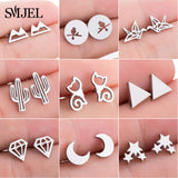 SMJEL Fashion Cute Animal Stud Earrings for Women Kids Stainless Steel Jewelry Cat Moon Star Earings Jewelry Accessories Gifts