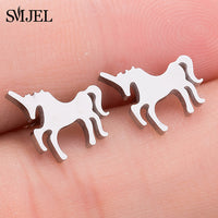 SMJEL Fashion Cute Animal Stud Earrings for Women Kids Stainless Steel Jewelry Cat Moon Star Earings Jewelry Accessories Gifts