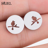 SMJEL Fashion Cute Animal Stud Earrings for Women Kids Stainless Steel Jewelry Cat Moon Star Earings Jewelry Accessories Gifts