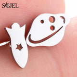 SMJEL Fashion Cute Animal Stud Earrings for Women Kids Stainless Steel Jewelry Cat Moon Star Earings Jewelry Accessories Gifts