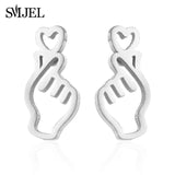 SMJEL Korean Hand Earrings Women Jewelry Earings Stainless Steel Show your Love Heart Stud Earrings Girl boucle d'oreille
