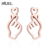 SMJEL Korean Hand Earrings Women Jewelry Earings Stainless Steel Show your Love Heart Stud Earrings Girl boucle d'oreille