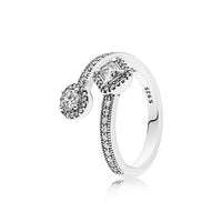 Original 925 Silver Ring Pave Logo Signature Classic Lotus Rice Ear Bow Crystal Round Open Finger Ring For Women Jewelry