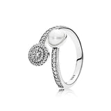 Original 925 Silver Ring Pave Logo Signature Classic Lotus Rice Ear Bow Crystal Round Open Finger Ring For Women Jewelry