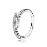 Original 925 Silver Ring Pave Logo Signature Classic Lotus Rice Ear Bow Crystal Round Open Finger Ring For Women Jewelry