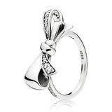 Original 925 Silver Ring Pave Logo Signature Classic Lotus Rice Ear Bow Crystal Round Open Finger Ring For Women Jewelry